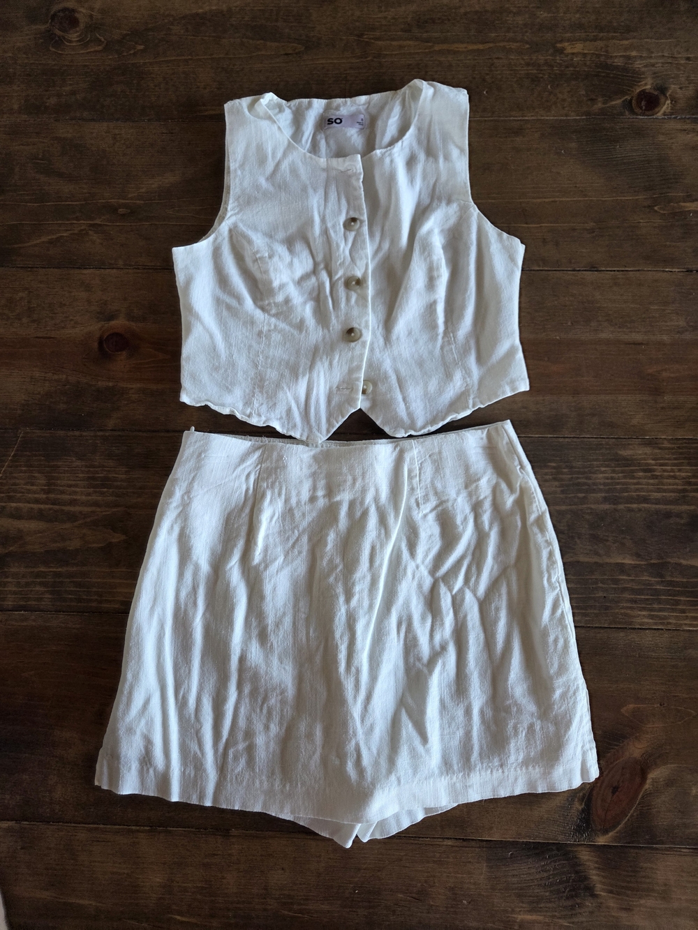 SO White Linen Blend High-Waist Skort Set